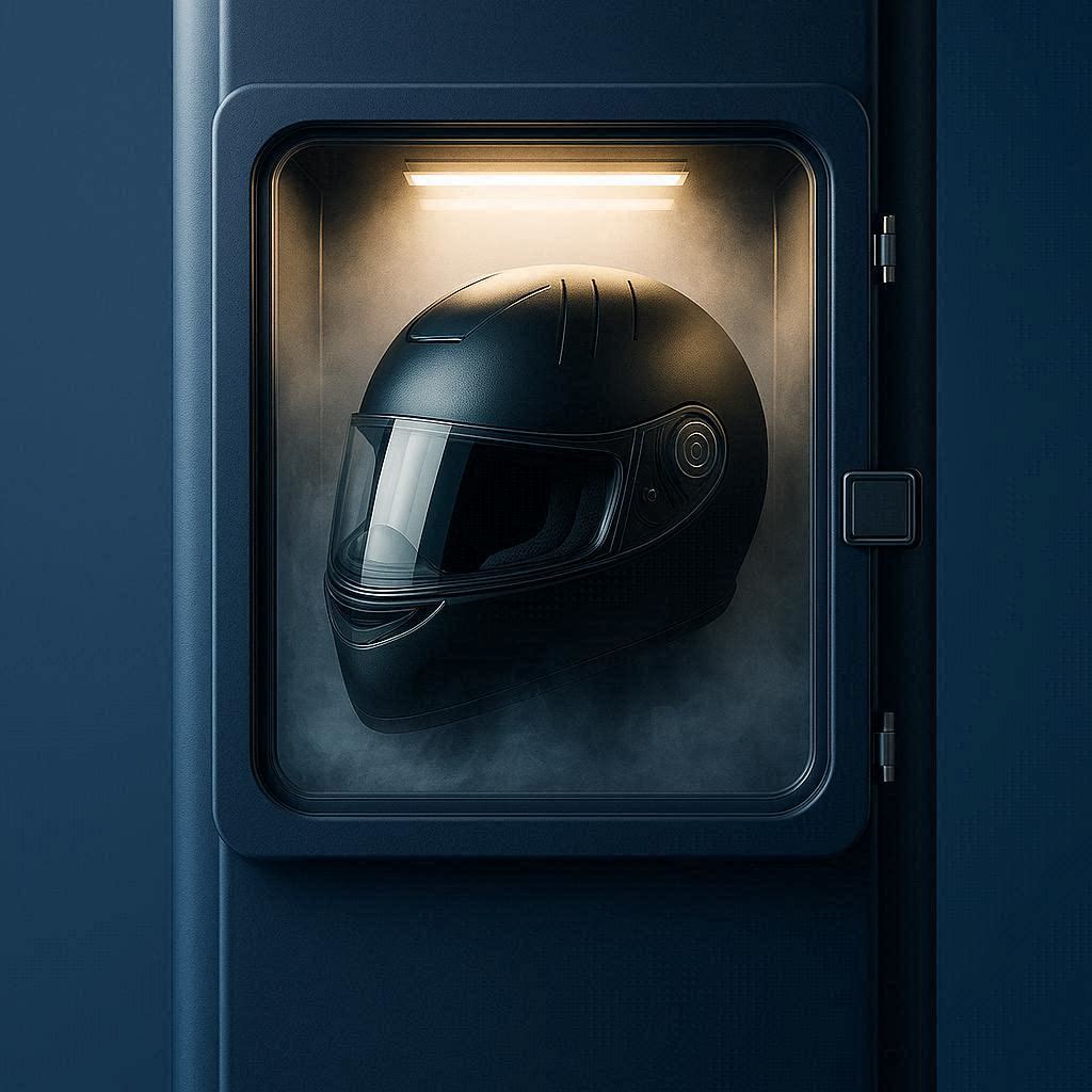 Casque moto en cours de nettoyage dans une borne OZEO CLEAN